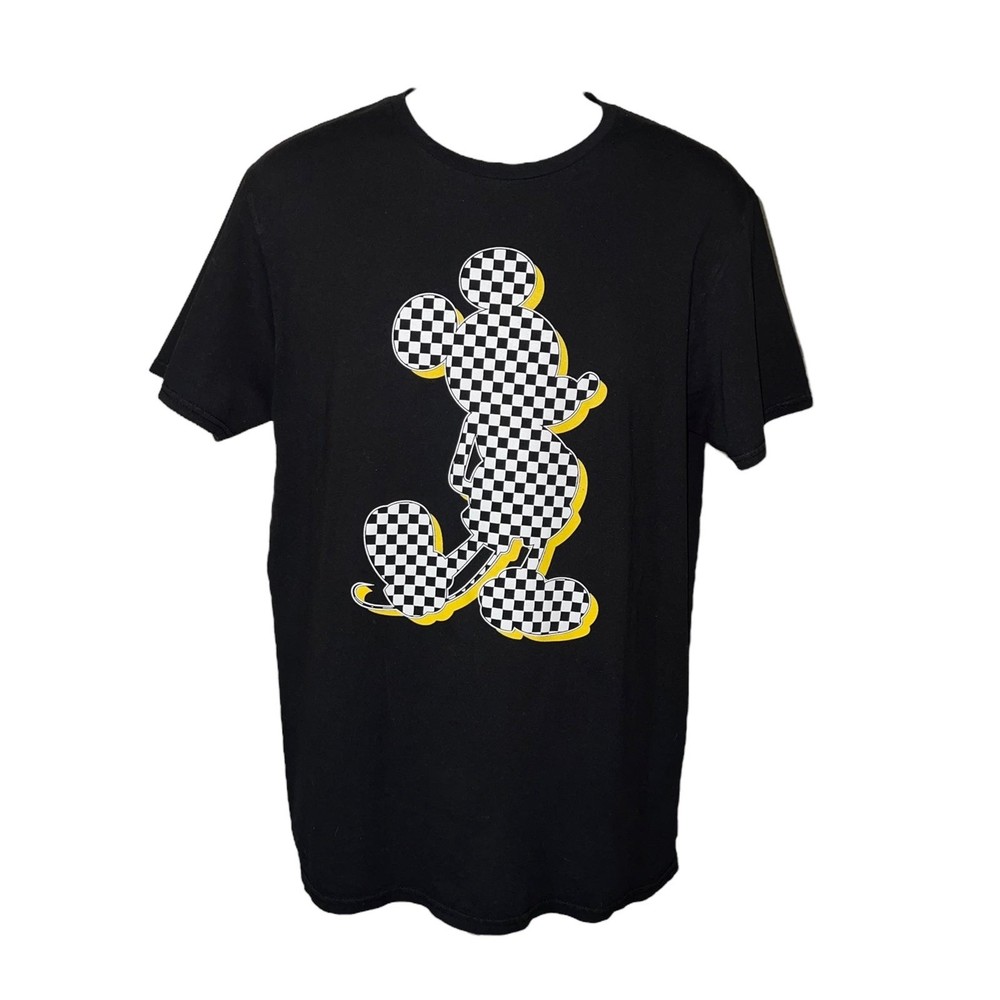Disney Mickey Mouse Chekerboard Graphic Tee Black T-shirt Men’s Size Large